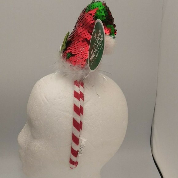 🌷‼️5/$20 Winter Wonder Lane Christmas Holiday Elf 4" Sequin Red Green Headband - Picture 2 of 10